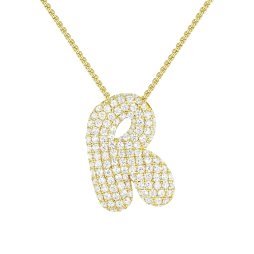 Triple AAA Cubic Zirconia Initial Necklace with Gold Plating - LETTER R