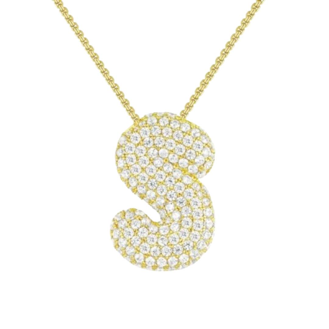 Triple AAA Cubic Zirconia Initial Necklace with Gold Plating - LETTER S