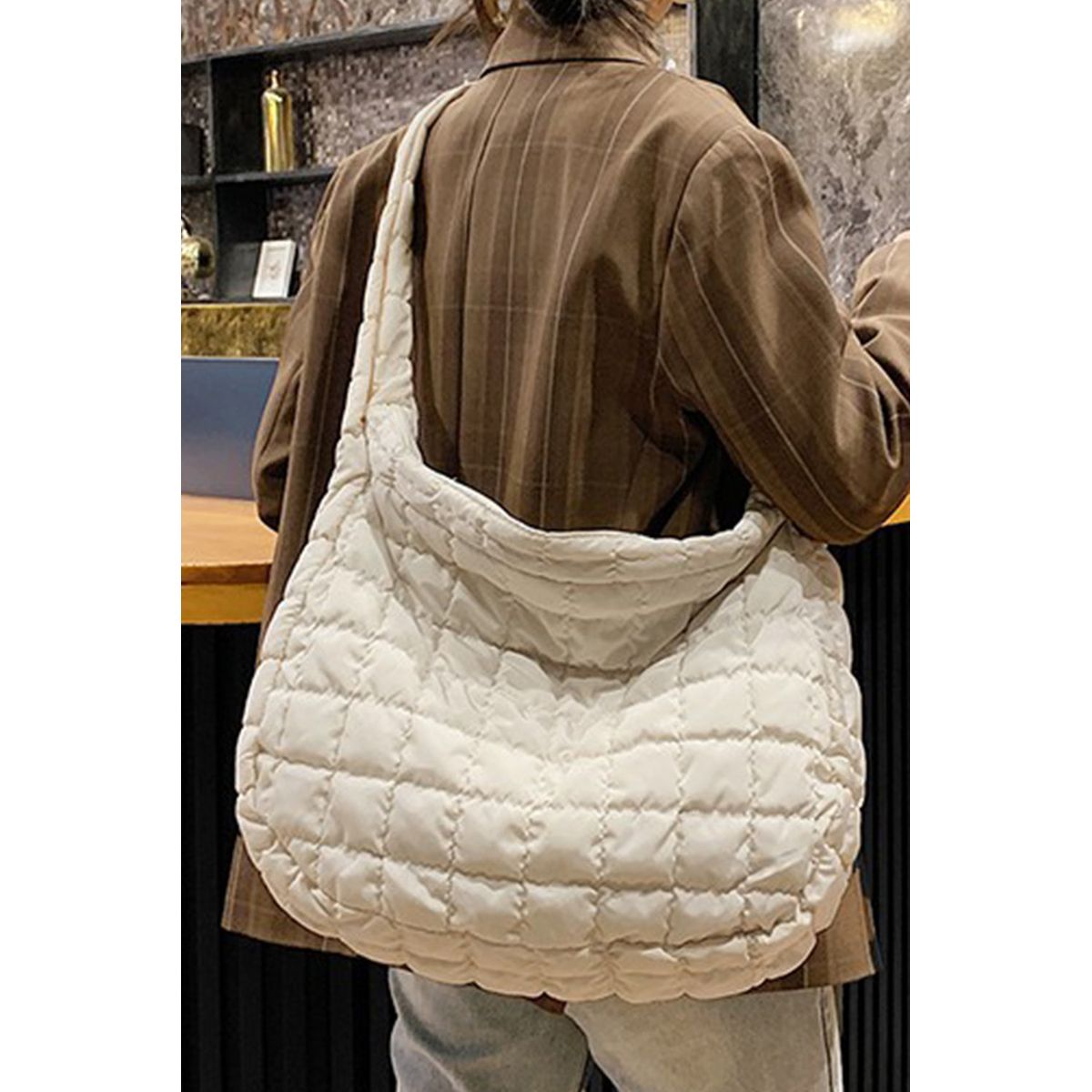 Kylie Quilted Zipper Tote Bag - White / ONE SIZE / 100%Polyester