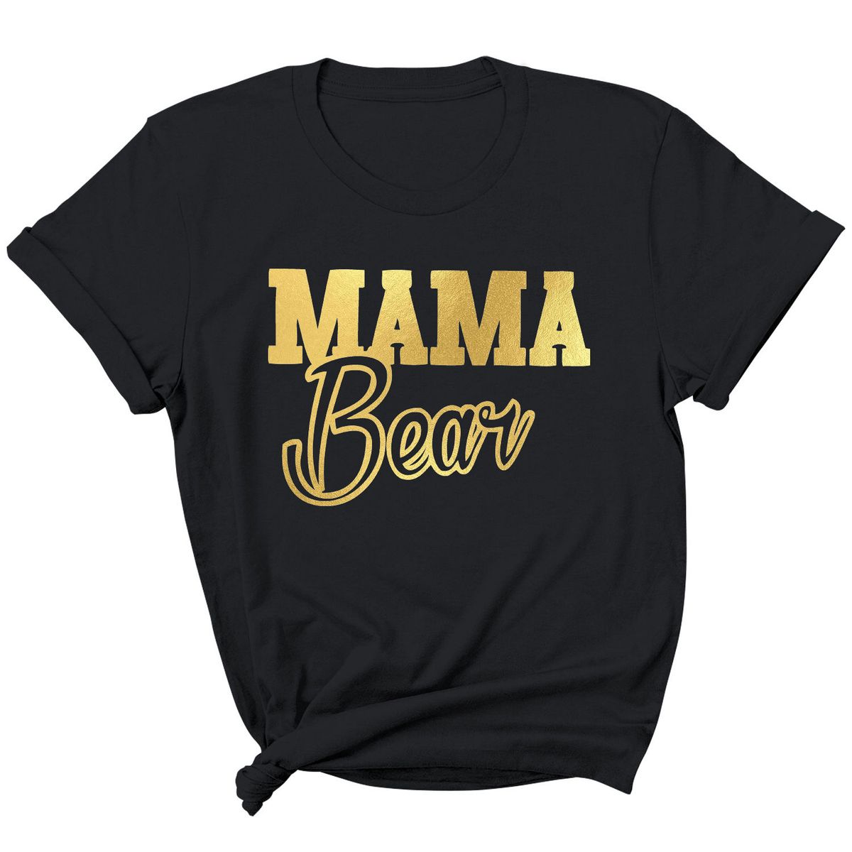 Women's 'Mama Bear' Graphic T-Shirt - MAMA Bear Script - Black-Gold Prt / S