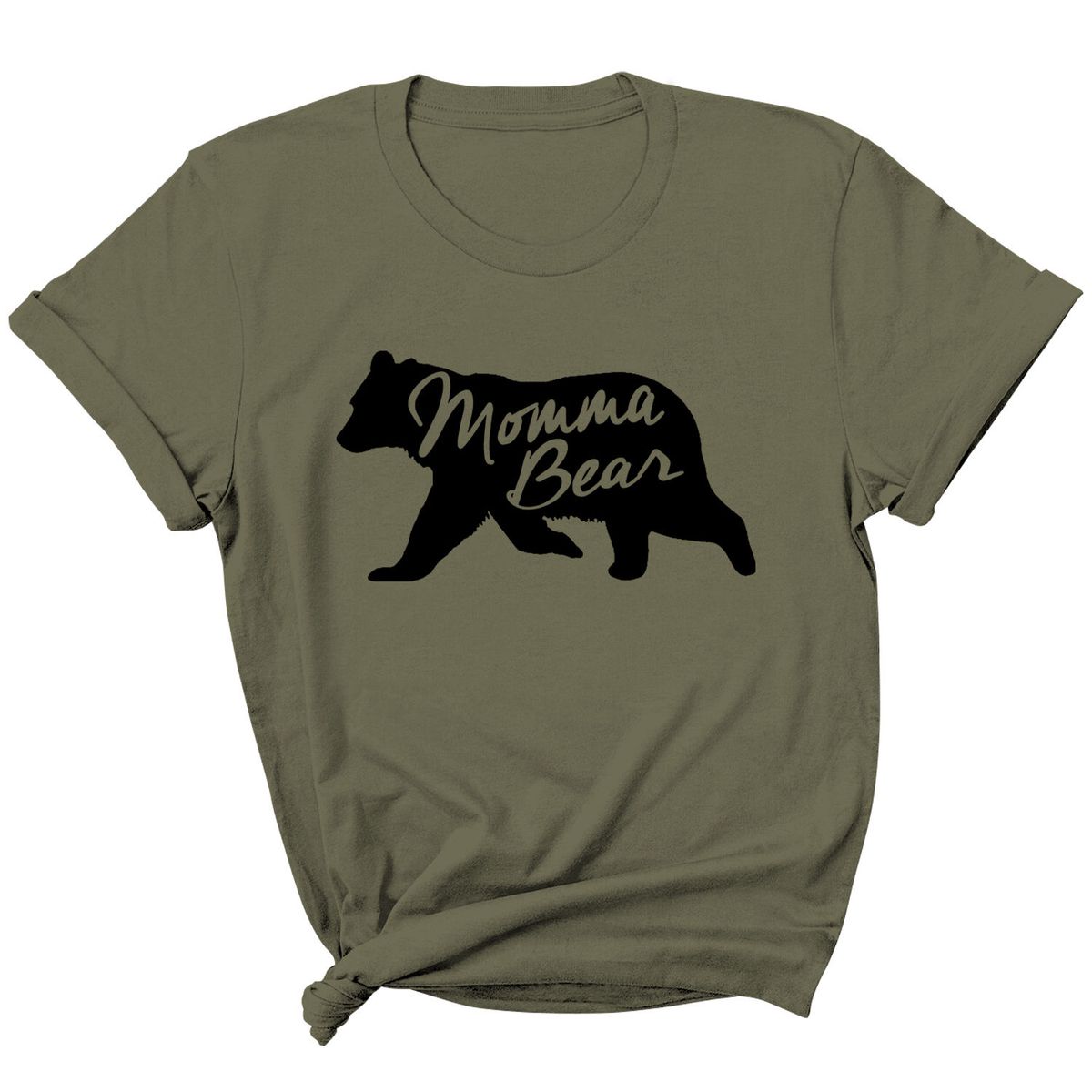 Women's 'Mama Bear' Graphic T-Shirt - Momma Bear Animal - M.Green - Black Prt / L