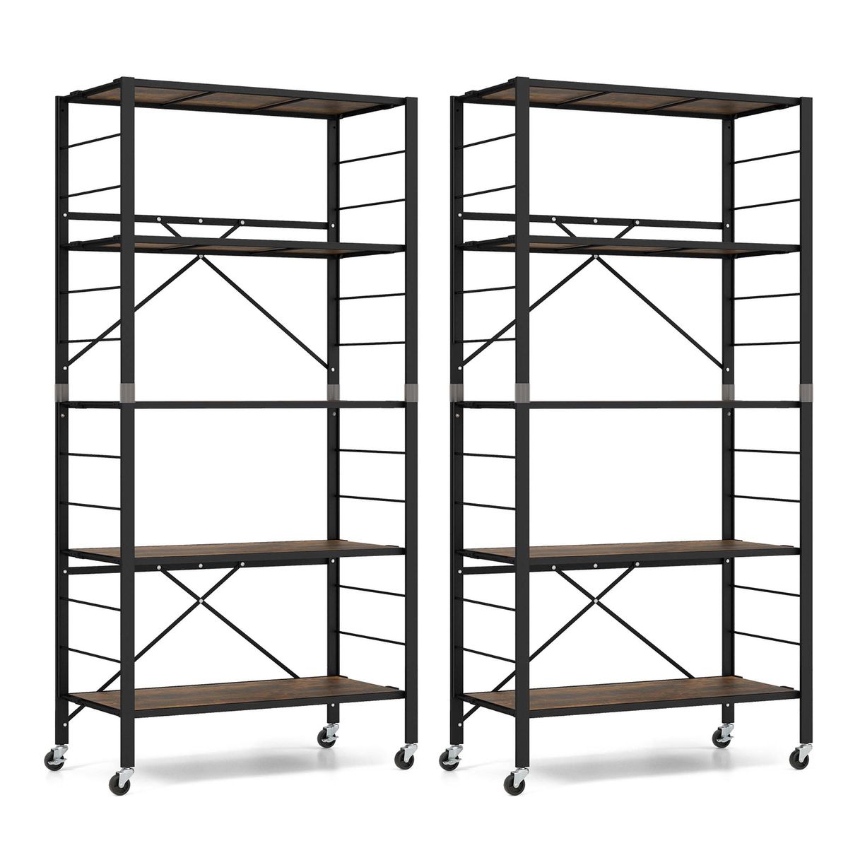 5-Tier Foldable Shelving Unit with Detachable Wheels (1 or 2-Pack) - shelving-2
