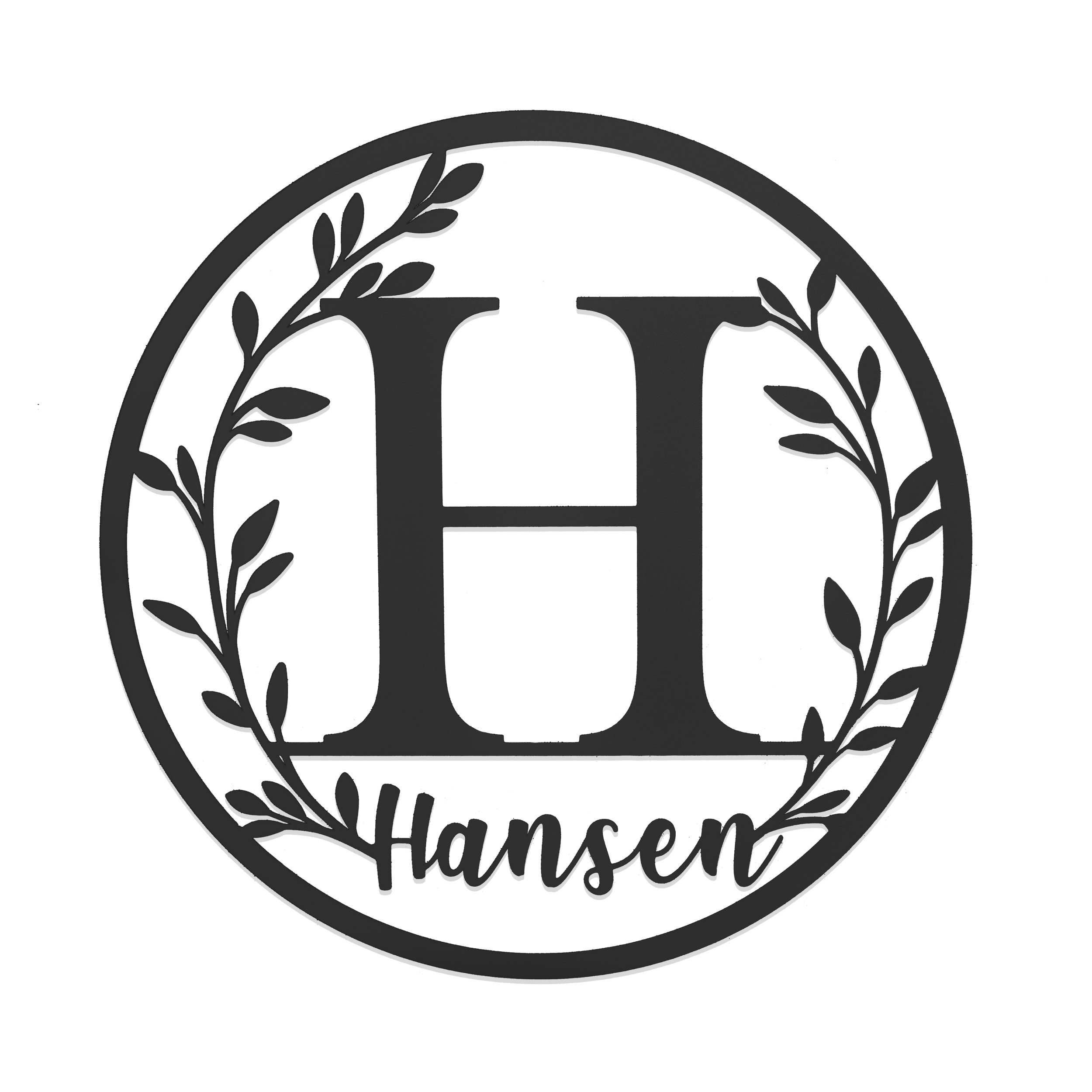 Personalized Vine Monogram Wall Decor Metal Initial Sign - 15 inch / Black Powder Coat