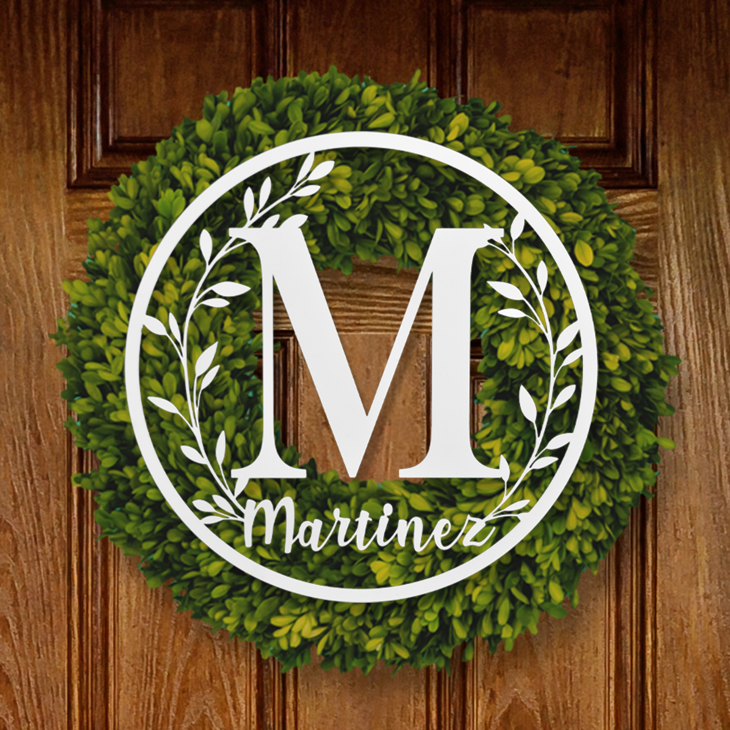 Personalized Vine Monogram Wall Decor Metal Initial Sign - 24 inch / White Powder Coat