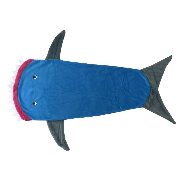 Photos - Duvet Private Label Mermaid or Shark Tail Micro-Mink Blanket - Blue/Gray Shark S