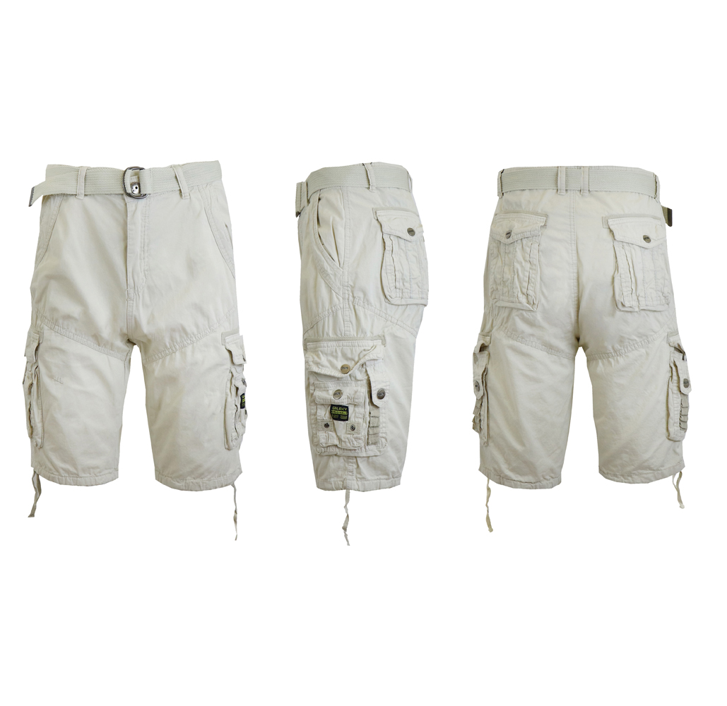 Men's Distressed Vintage Belted Cargo Shorts  - Stone - 32