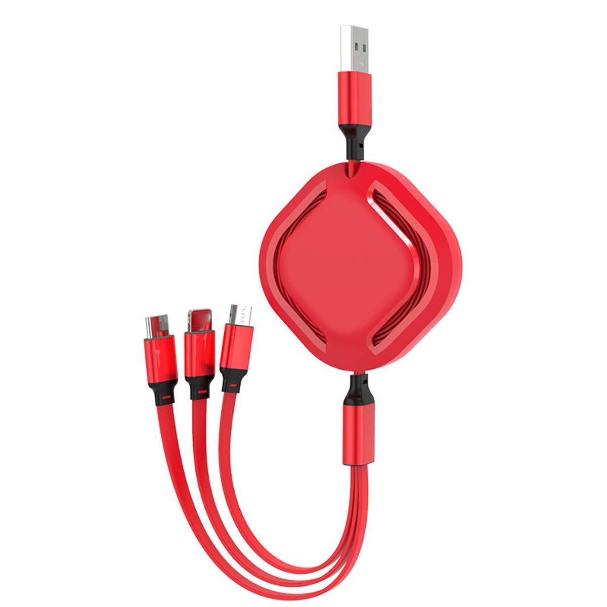 3-in-1 Fast Charging Cable (Lightning/Micro USB/USB-C) - Red