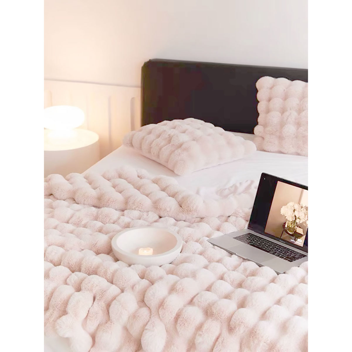 50 x 60-Inch Faux Rabbit Fur Blanket - Pink