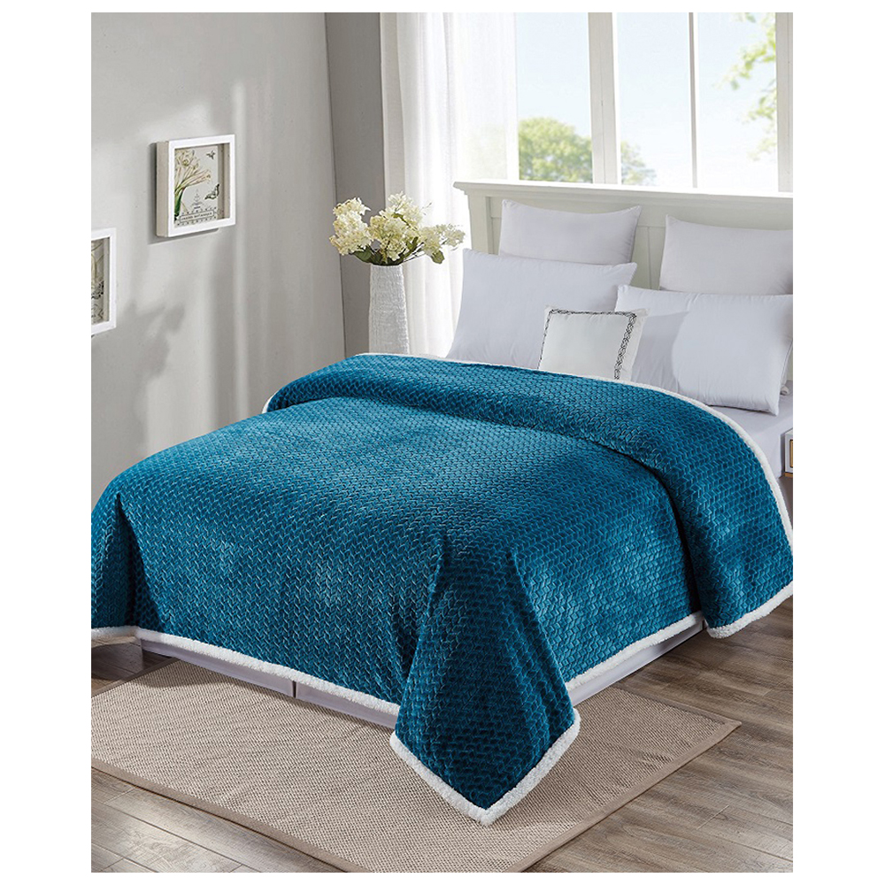 Sheradian Reversible Braided Sherpa Oversized Blanket - Teal - Queen