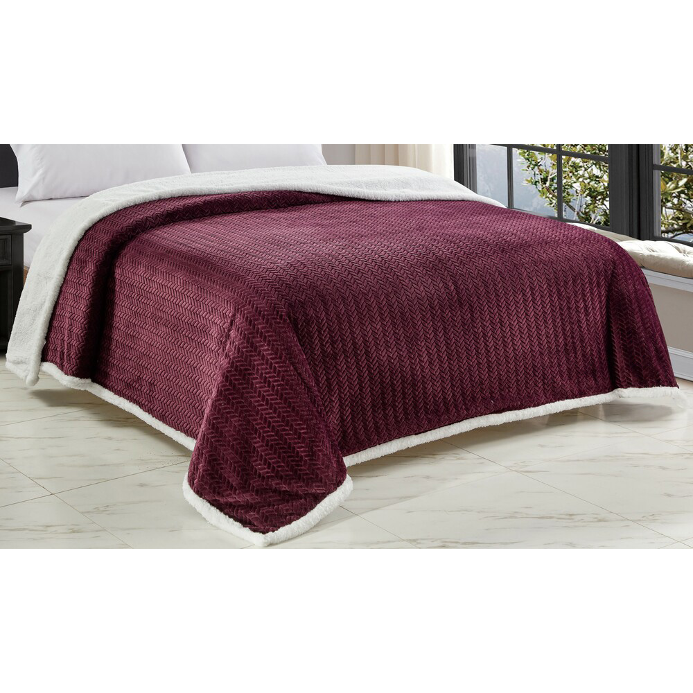 Sheradian Reversible Braided Sherpa Oversized Blanket - Plum - Queen