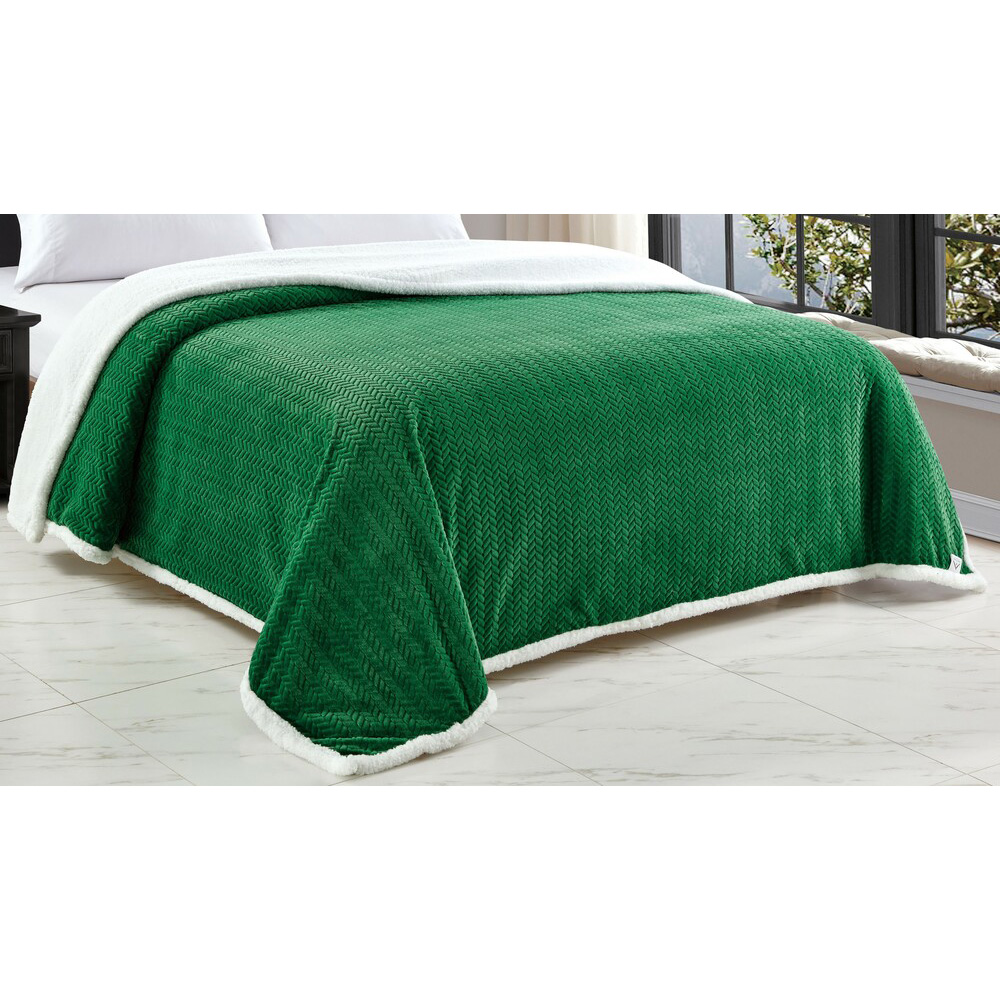 Sheradian Reversible Braided Sherpa Oversized Blanket - Green - King