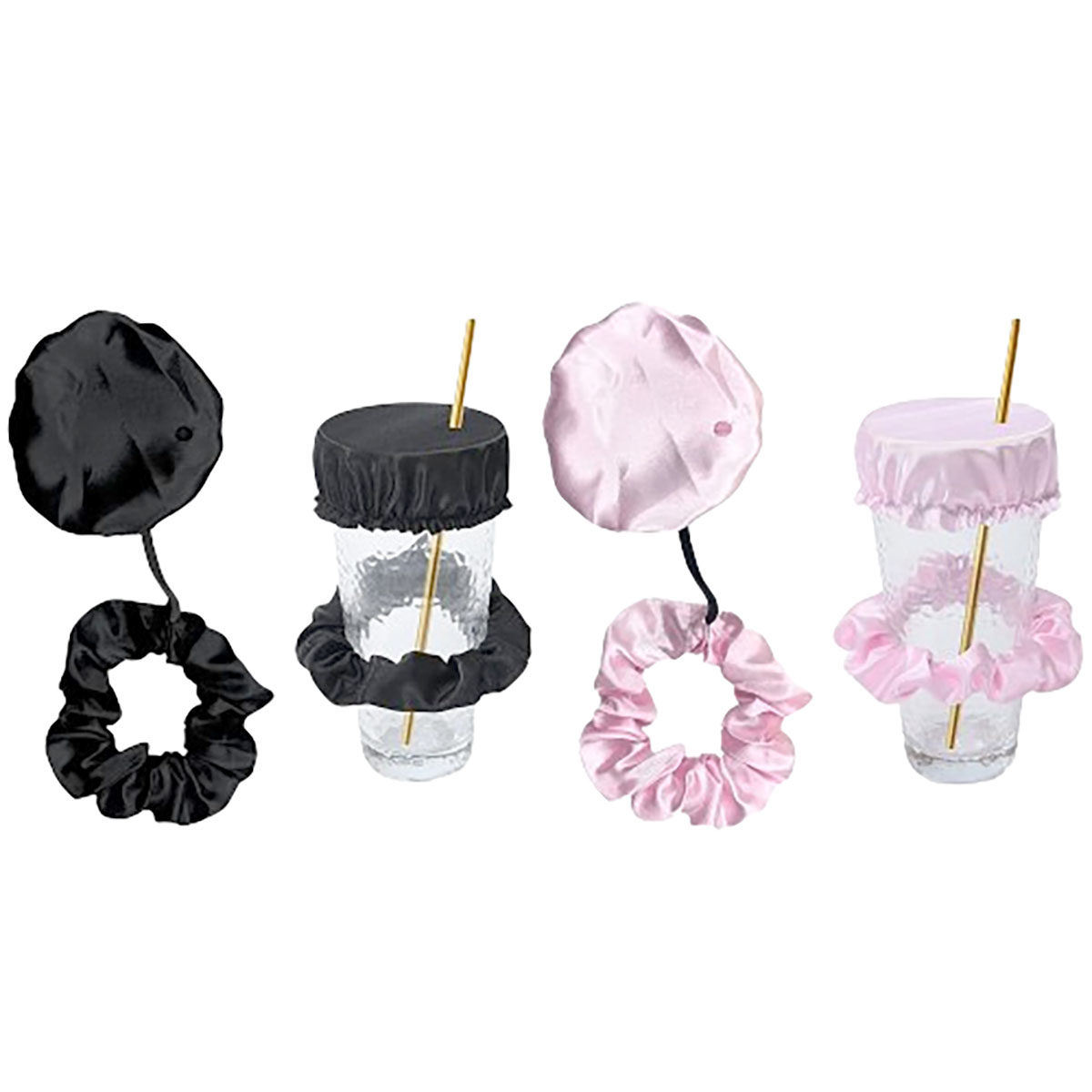 2-in-1 Drink Cover Scrunchie (2-Pack) - Black and Lily