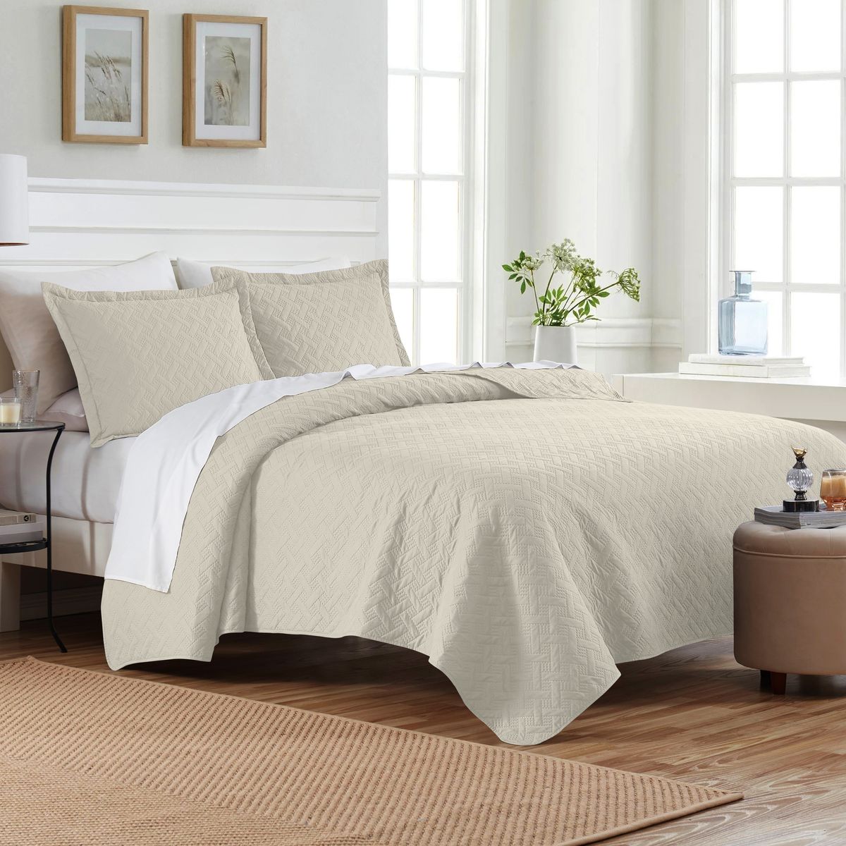 3-Piece Dan River Basket Pinsonic Quilt Set - Pinsonic Quilt-Twin