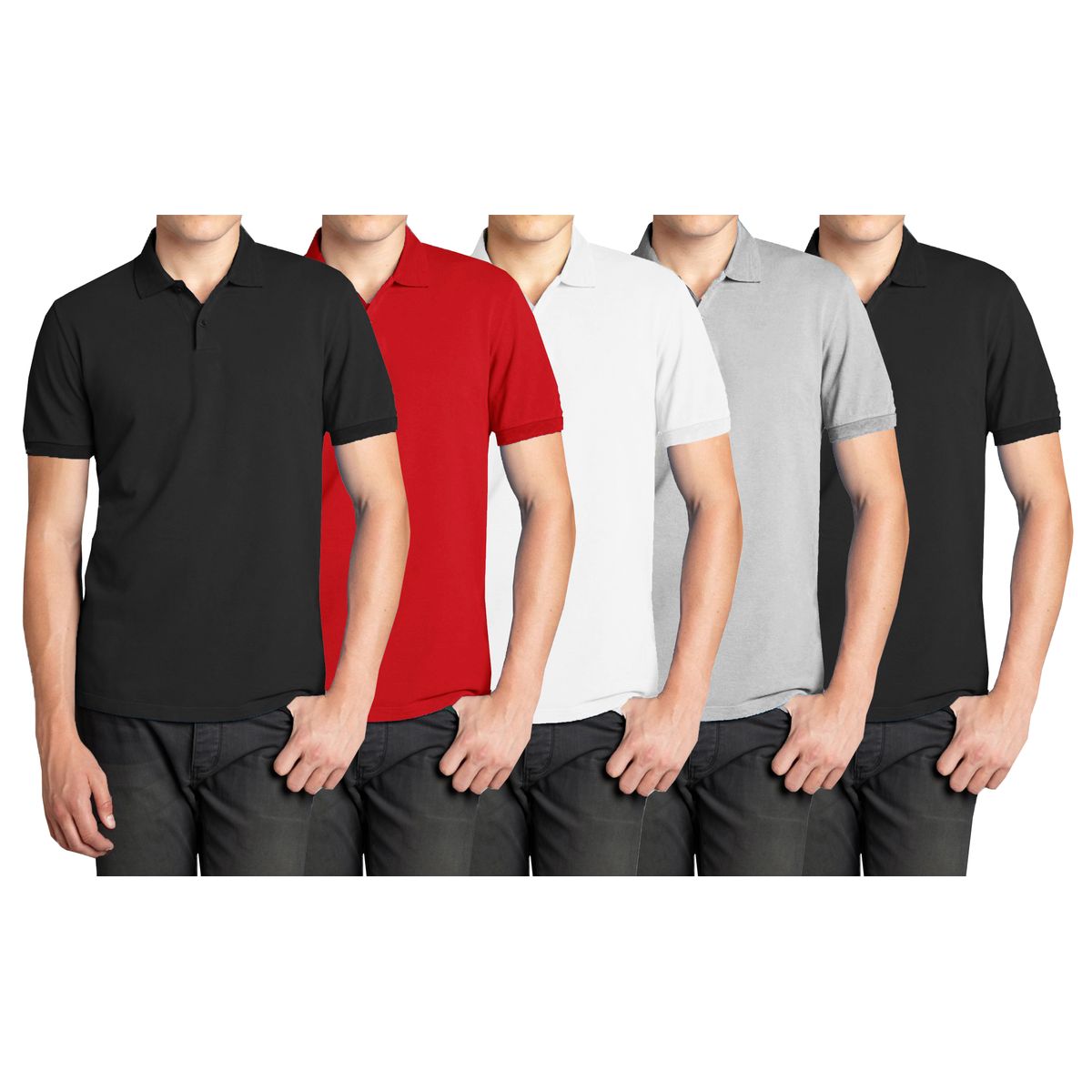 Men's Short Sleeve Polo Shirt (5-Pack) - MPK-2000 - BK-BK-HG-RD-WH - L