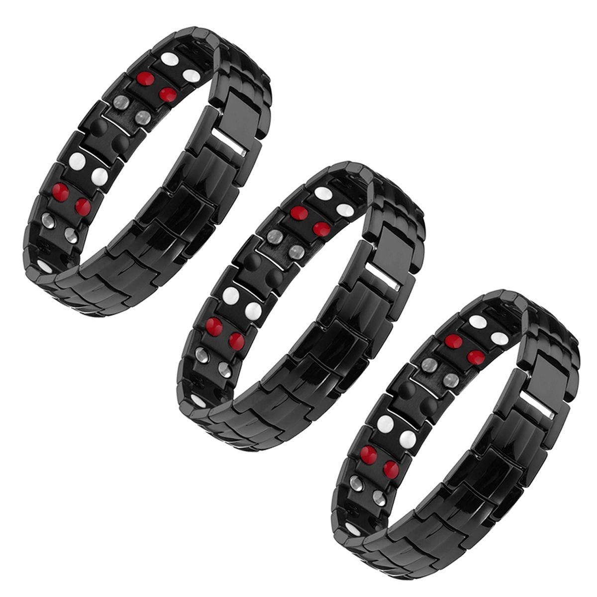 Magnetic Energy Stainless Steel Bracelet (3-Pack) - Black