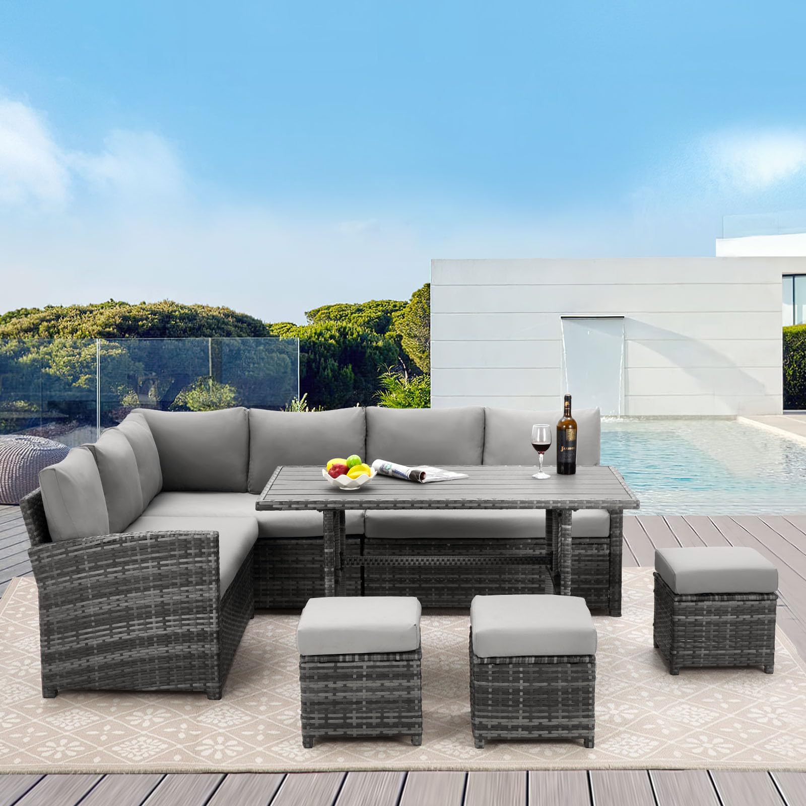 7-Piece Outdoor All-Weather Rattan Wicker Sectional Sofa Set - 16076GR-UG01-2