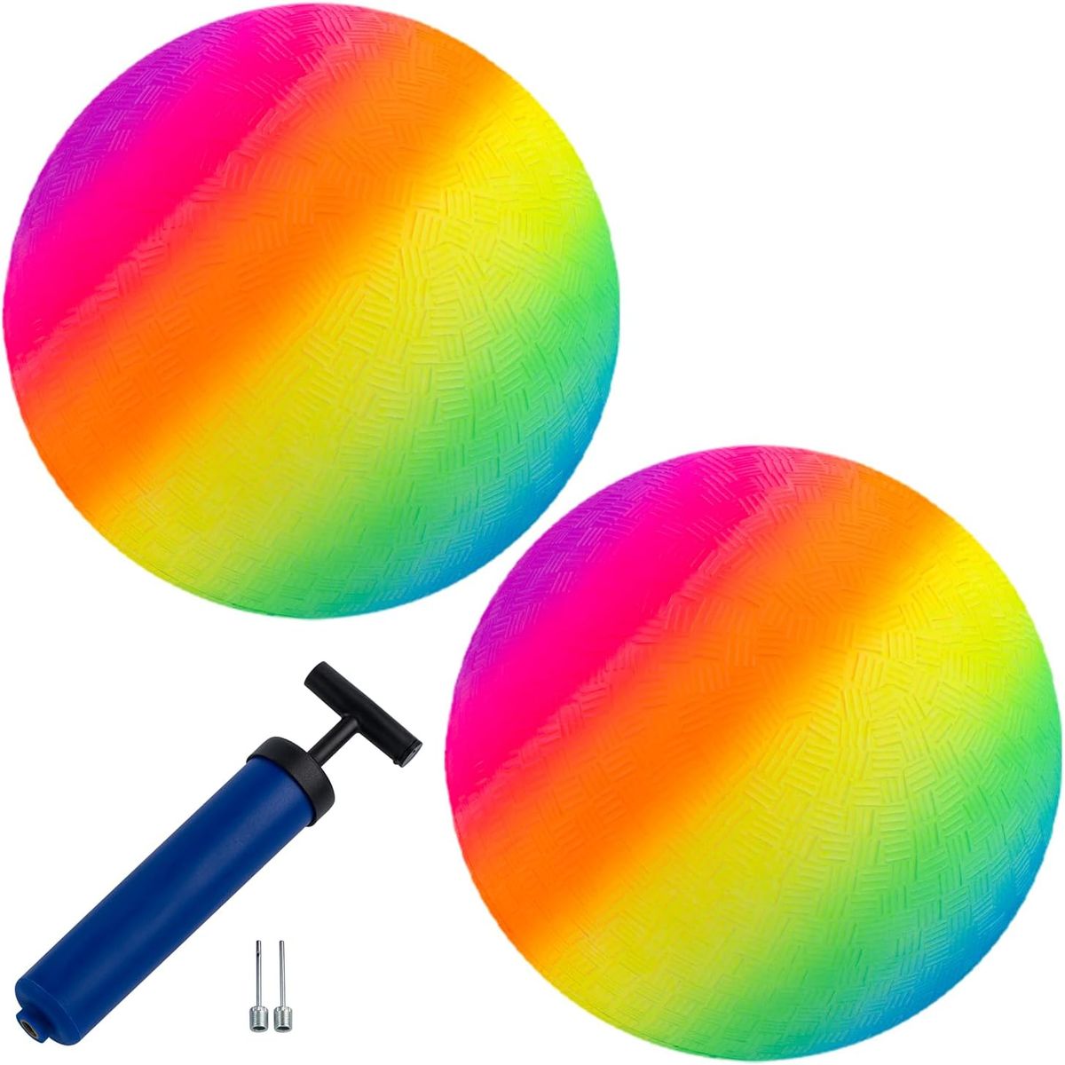 Waloo® 9-Inch Rainbow Playground Ball (2 or 4-Pack) with Hand Pump - Waloo 2 Pack Rainbow Balls