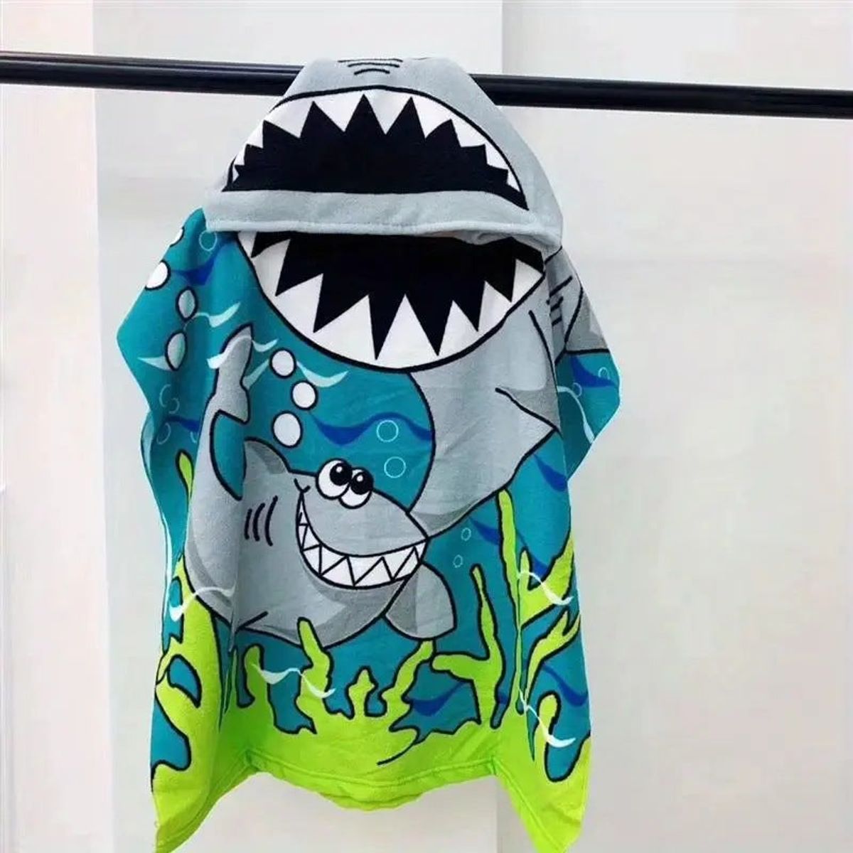 Kids Hooded Soft Microfiber Poncho Towel  Shark