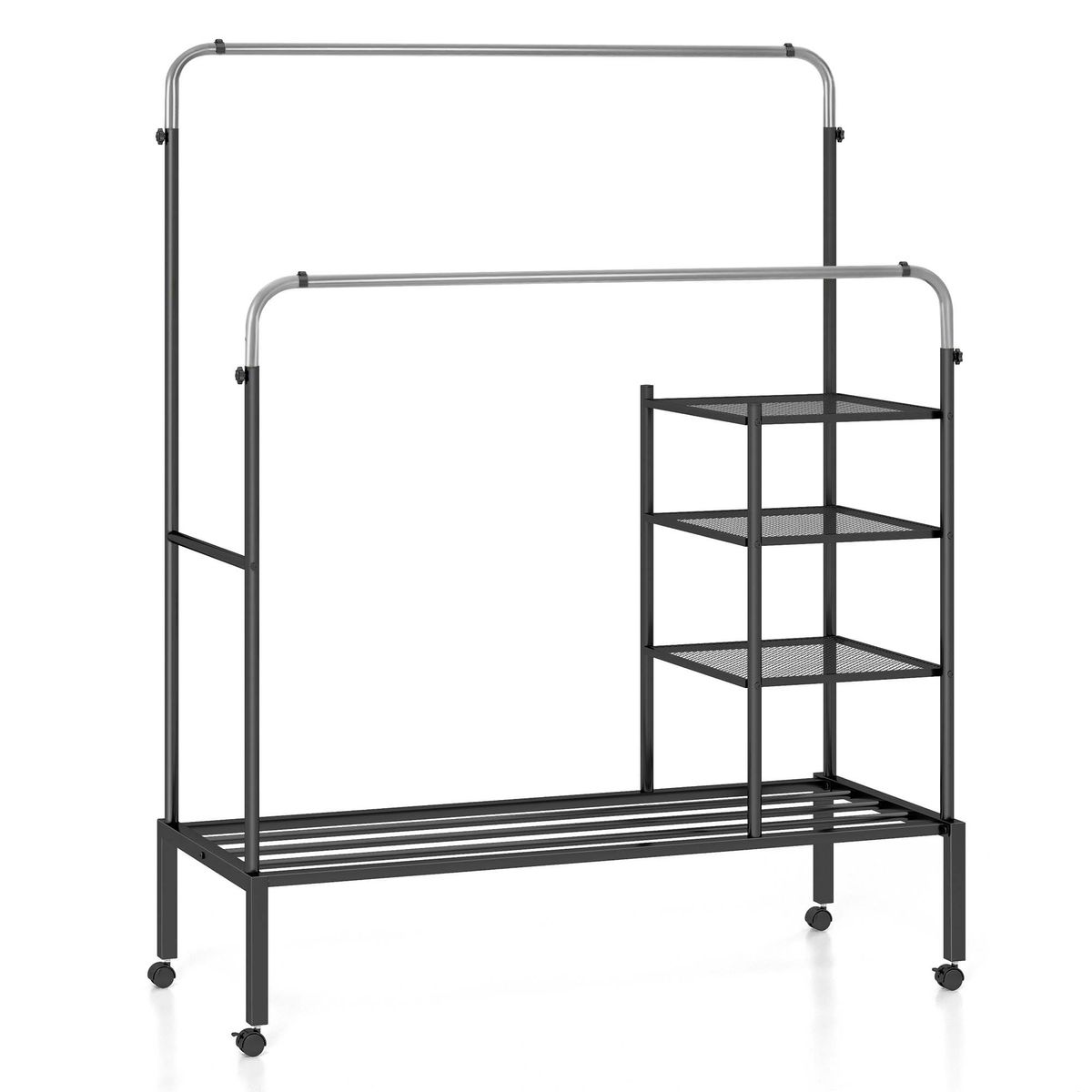 Height-Adjustable Double Rods Garment Rack - Silver