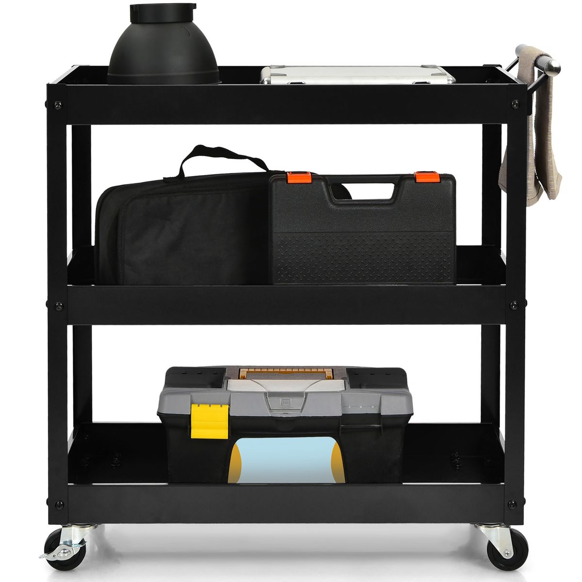 3-Tier Utility Cart with Steel Frame and Four Wheels - Cart -bk