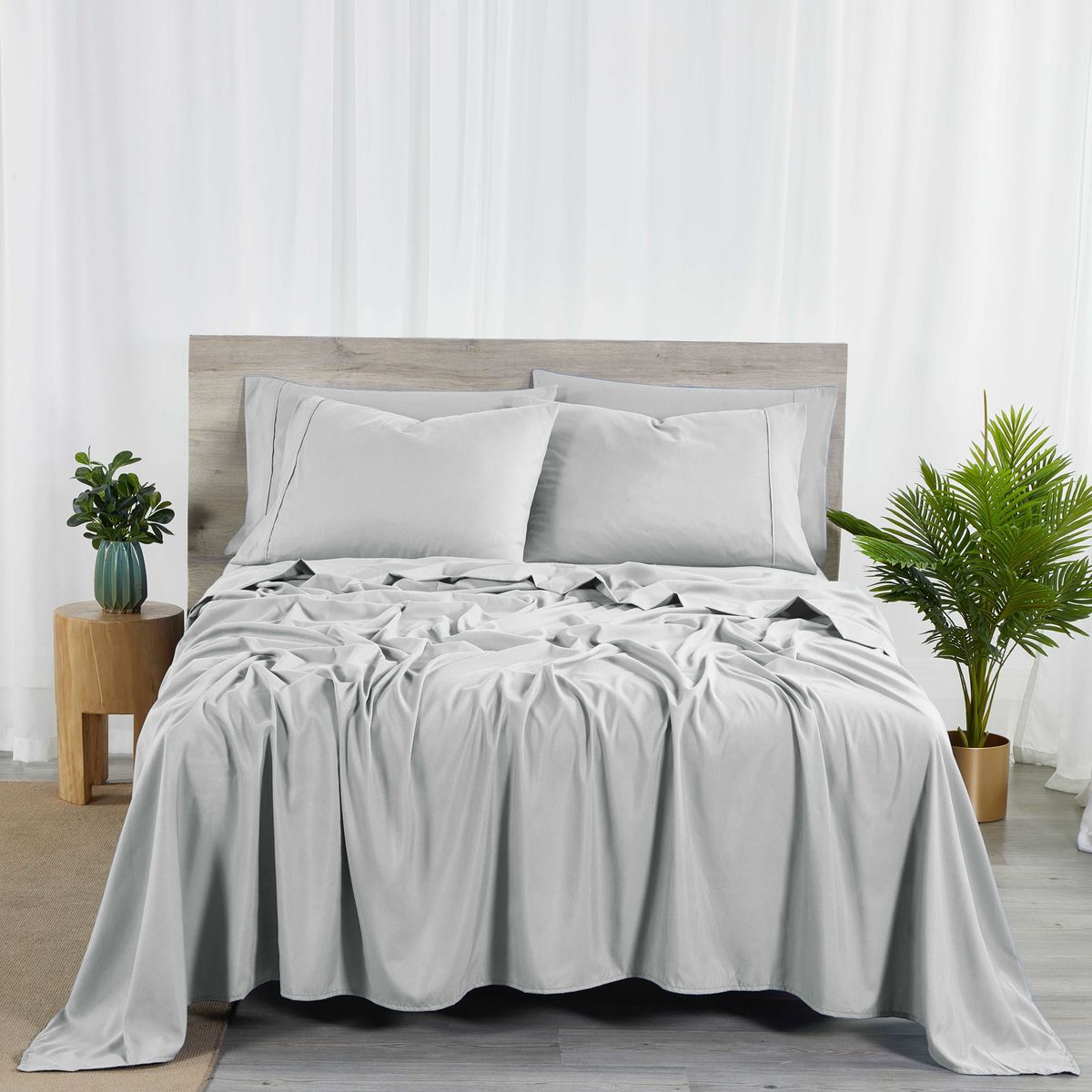 6-Piece 2000-Thread-Count Bamboo Sheet Set with SnugGrip by Bibb Home&reg; - California King - Silver