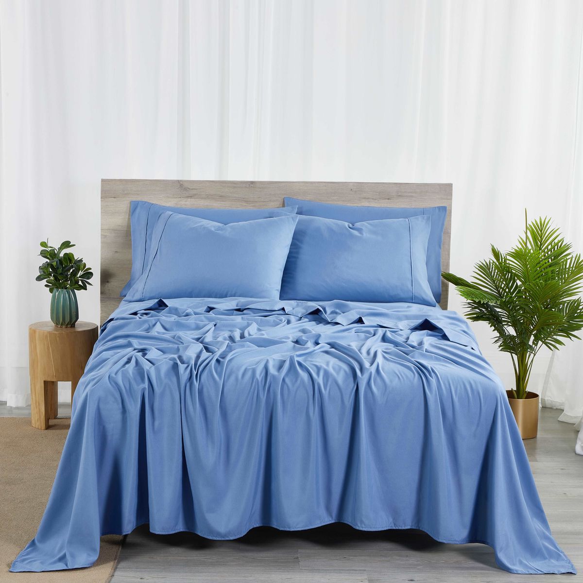 6-Piece 2000-Thread-Count Bamboo Sheet Set with SnugGrip by Bibb Home&reg; - King - Ocean Blue