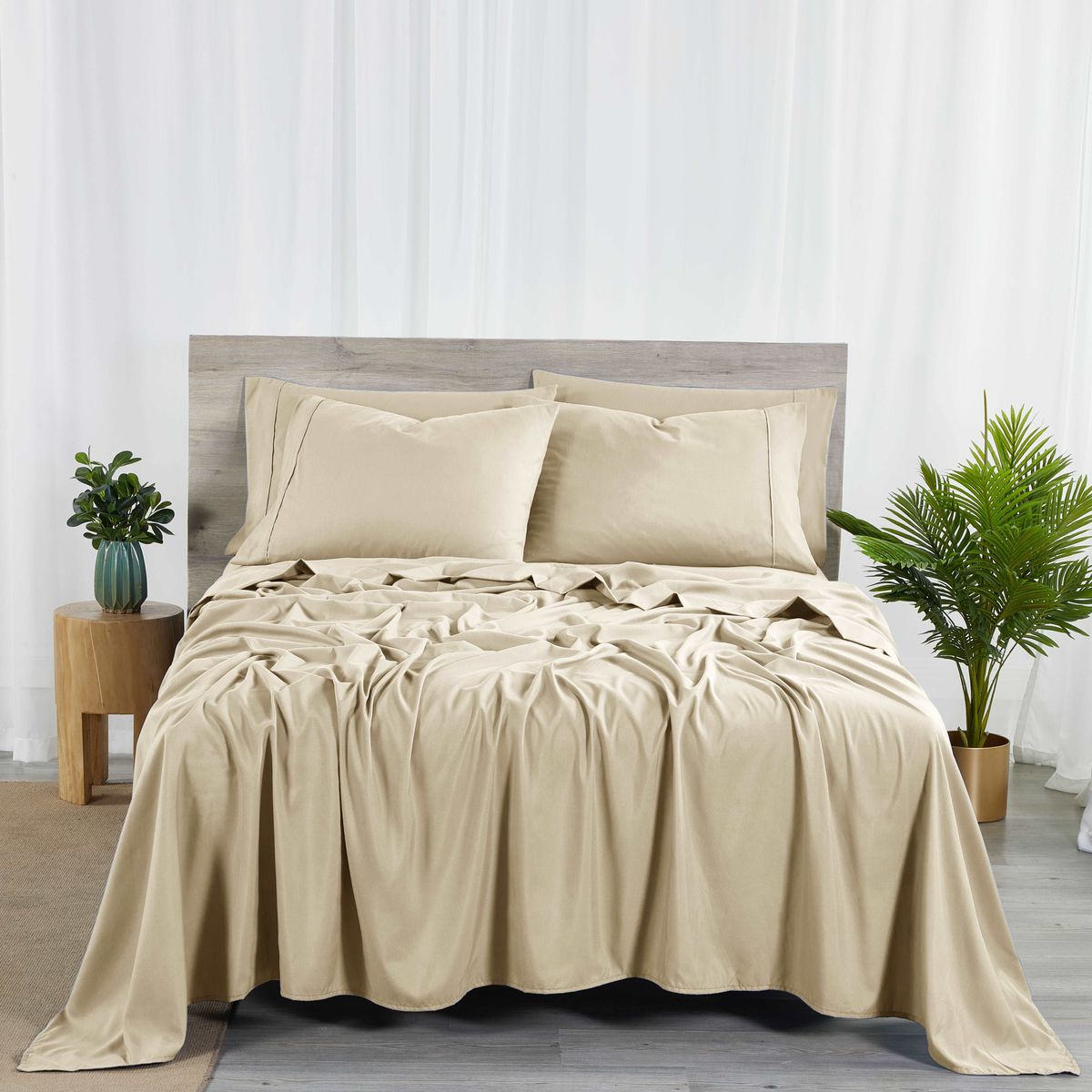 6-Piece 2000-Thread-Count Bamboo Sheet Set with SnugGrip by Bibb Home&reg; - Twin - Warm Taupe