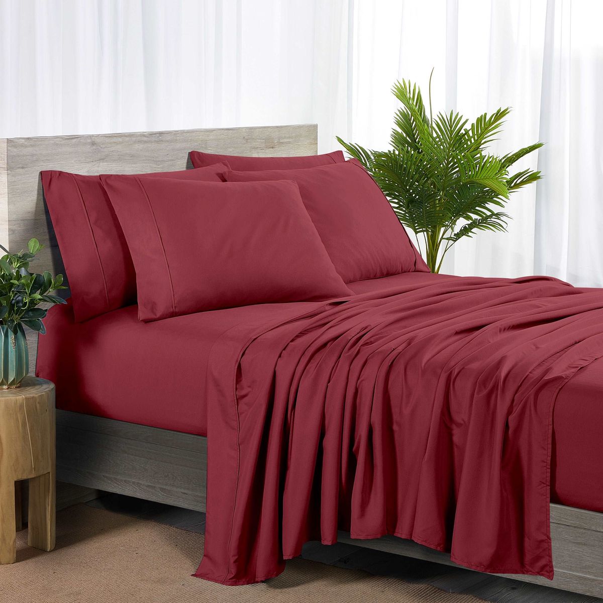 6-Piece 2000-Thread-Count Bamboo Sheet Set with SnugGrip by Bibb Home® - Full - Raspberry
