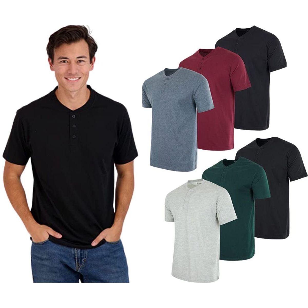 Men's Short Sleeve Cotton Henley T-Shirt (3-Pack) - 3X-Large