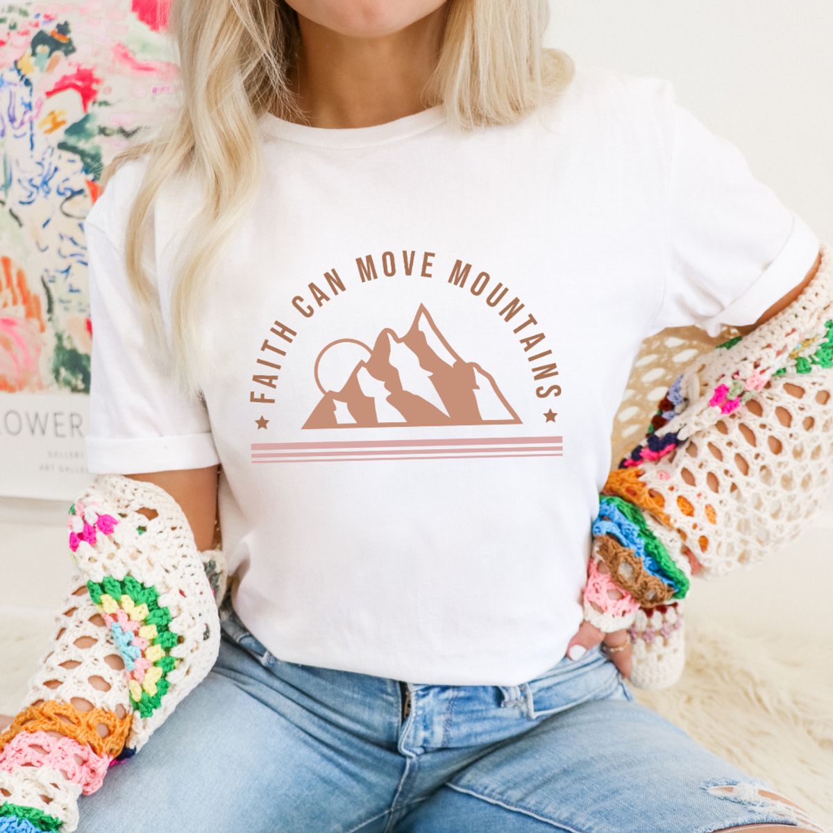 Faith Can Move Mountains TShirt  Large  White