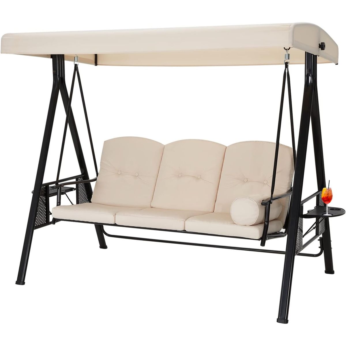 Outdoor Patio Swing Chair with Adjustable Canopy - Beige