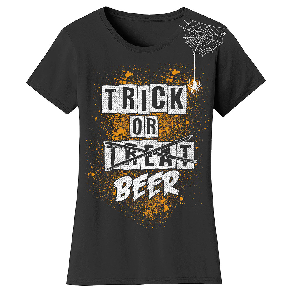 Women's Halloween T-Shirts - Trick or Beer - Black / XL