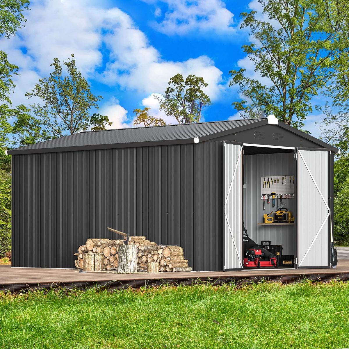 10 x 14-Foot Metal Shed with Lockable Doors - 16331DG-UG01