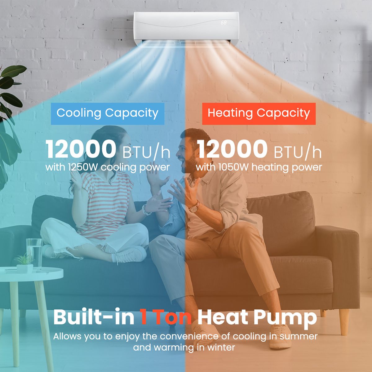 Ductless Mini Split Heating  Air Conditioner  12000 to 24000BTU  12000 BTU Air Conditioner