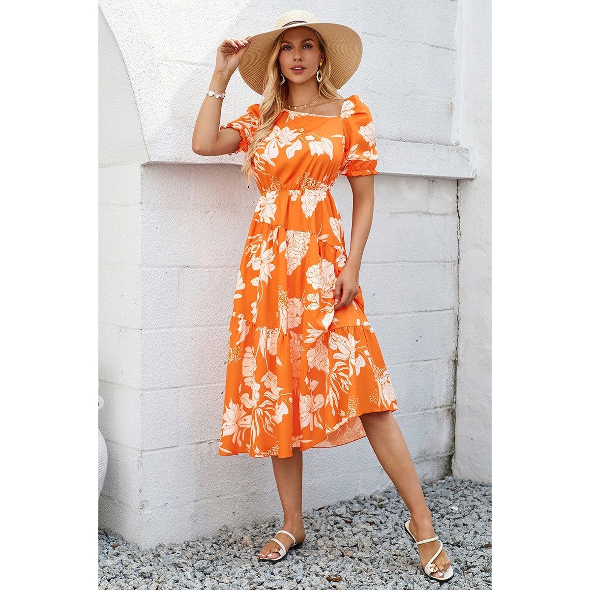 Women's Melody Blossoms Tiered Dress - Orange / XLarge (12-14)