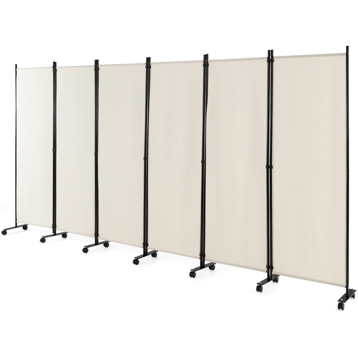 6-Panel 5.7-Foot Tall Rolling Room Divider on Wheels - Privacy Screen-WH