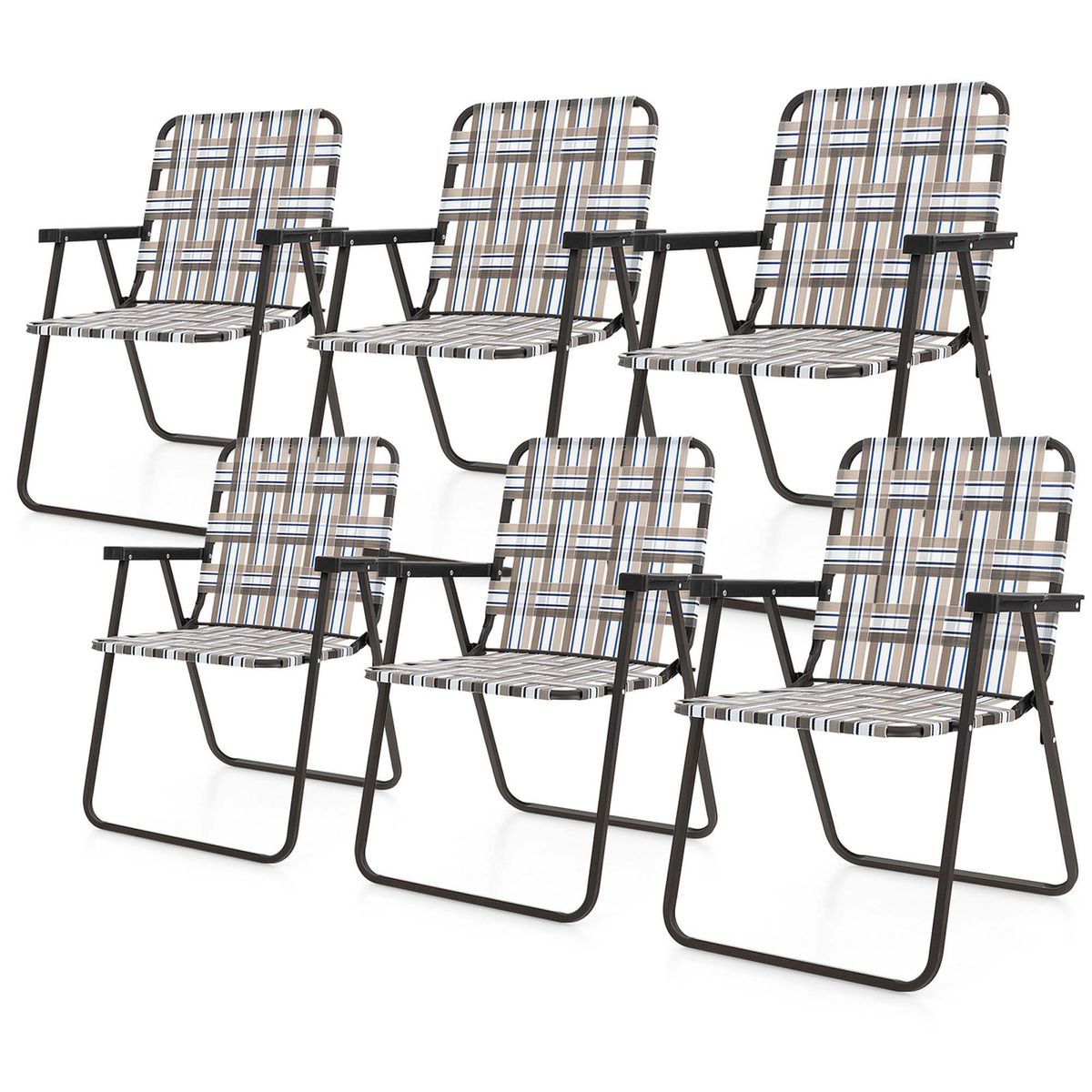 Photos - Chair Costway Lightweight Folding Lawn Webbing   - Brown-6 HC (2- to 6-Pack)