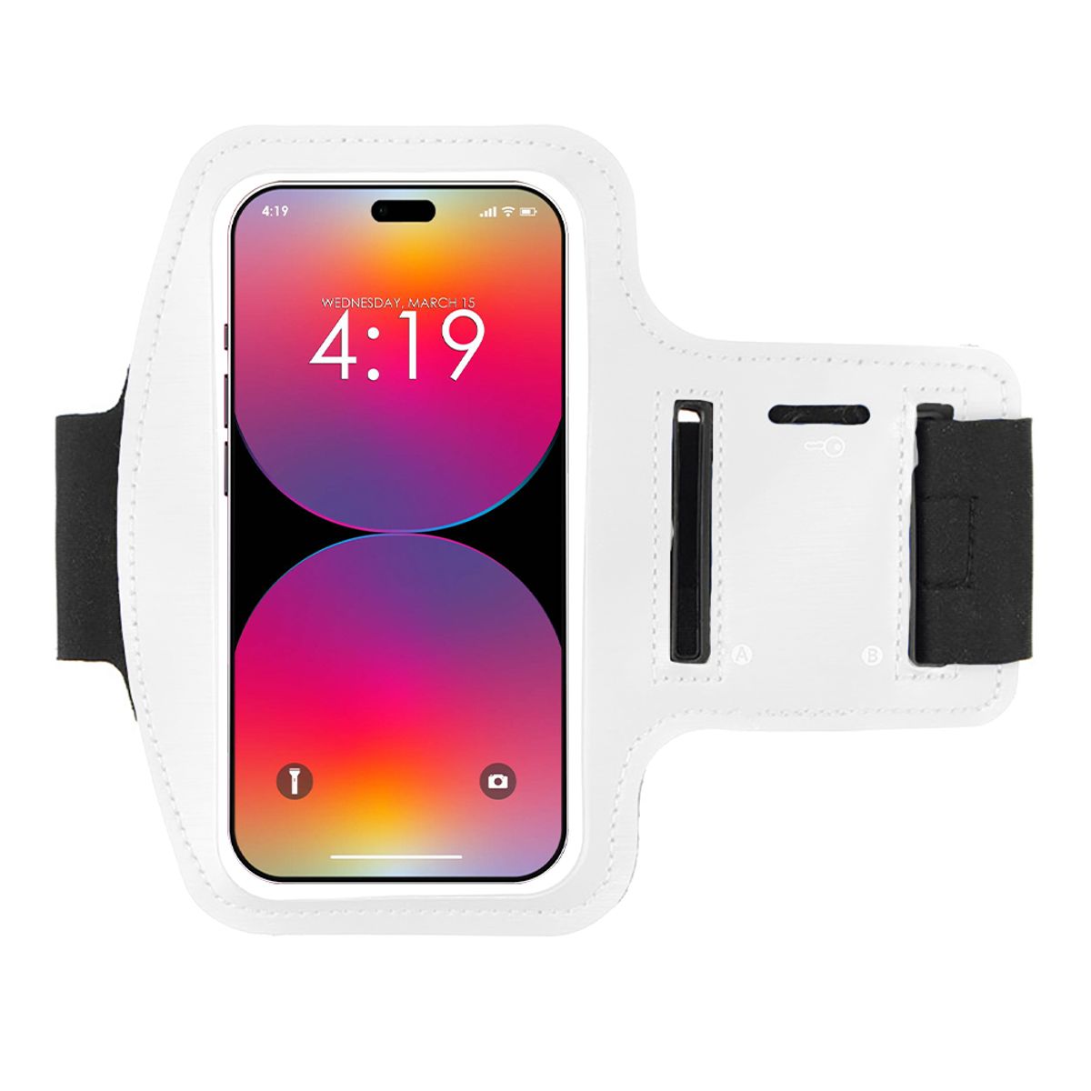 Adjustable Cell Phone Arm Band with Headphone and Key Slots - Adjustable White Armband-image-SKU10590332