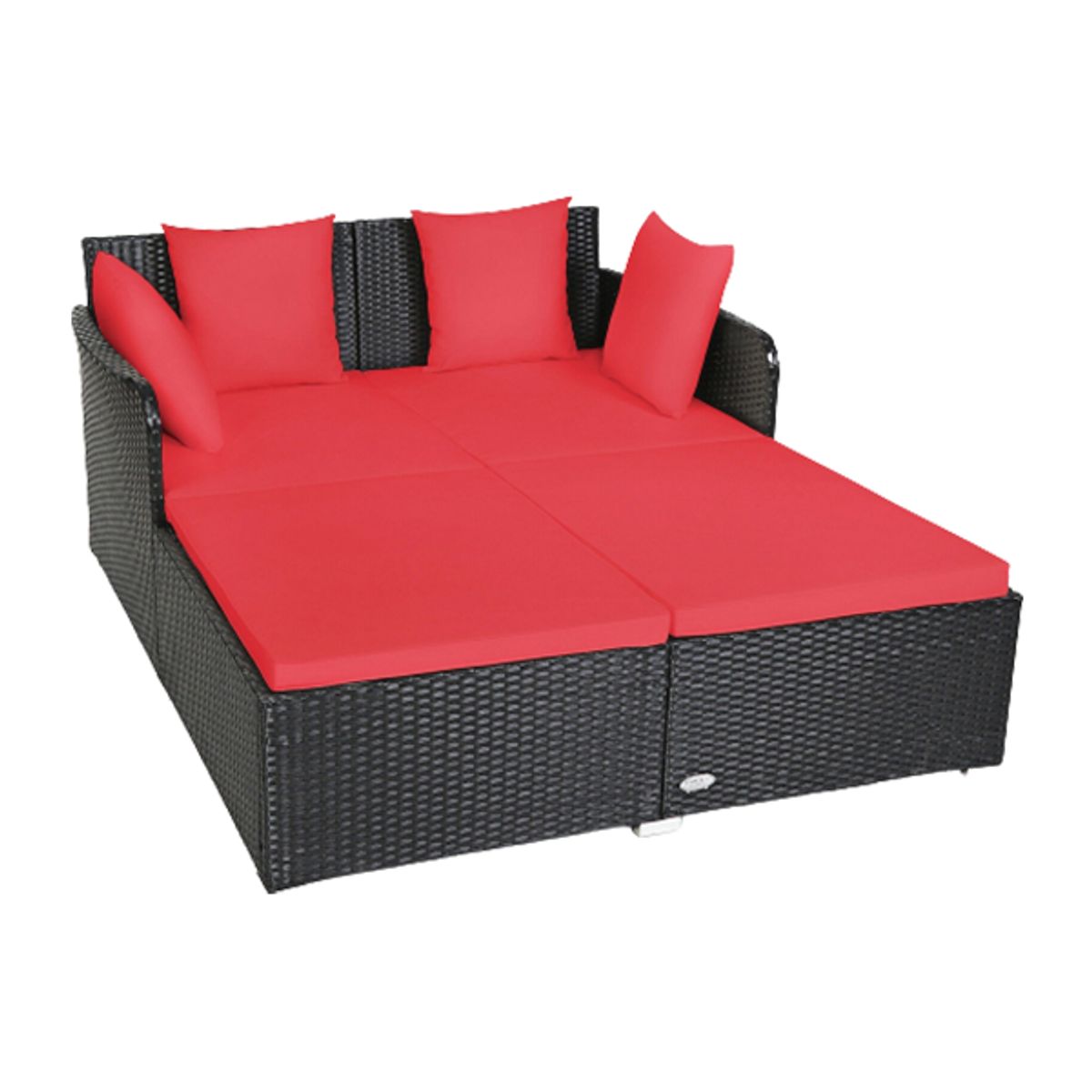 Photos - Garden Furniture Costway Cushioned Outdoor Patio Rattan Daybed - Patio Rattan-Red HW67329RE 