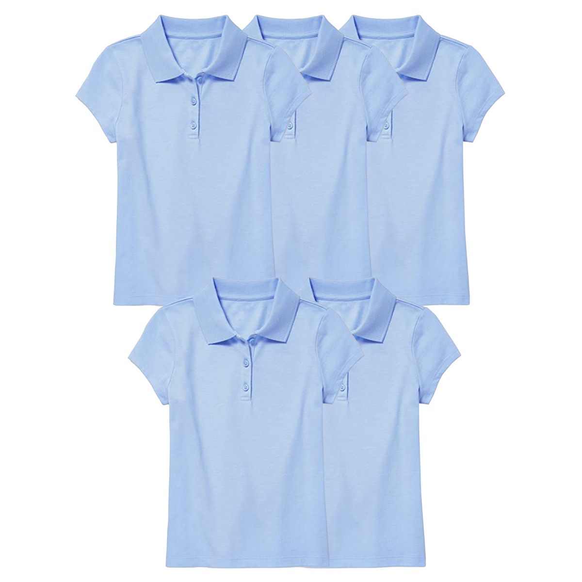 Girls' 3-Button Short Sleeve School Uniform Polo Shirt (5-Pack) - J/GP-8022-LB-LB-LB-LB-LB / 6