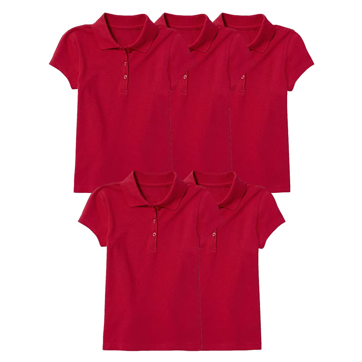 Girls' 3-Button Short Sleeve School Uniform Polo Shirt (5-Pack) - J/GP-8022-RD-RD-RD-RD-RD / 6