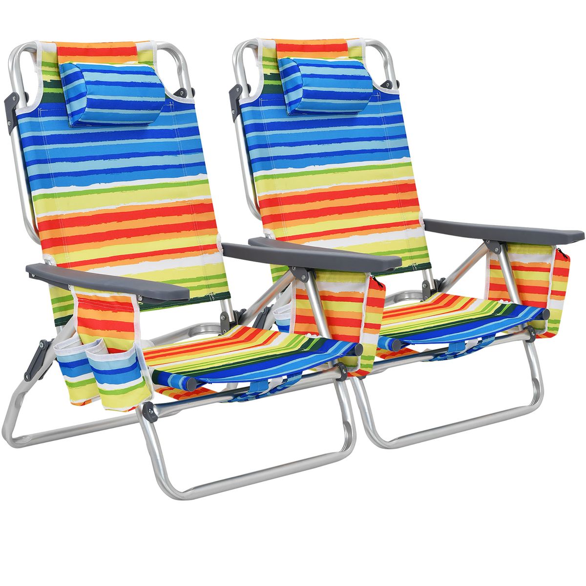 Backpack Beach Chairs with 5-Positions (Set of 2) - Yellow Stripe