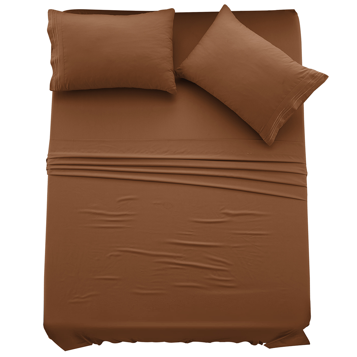 4-Piece Solid Microfiber Deep Pocket Bedding Sheet Set - Full Brown