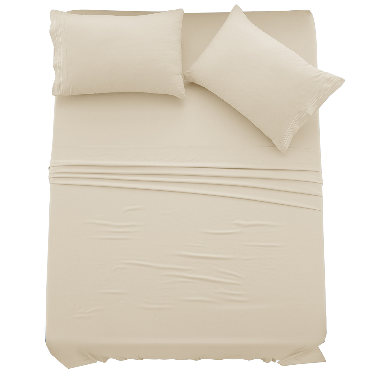 4-Piece Solid Microfiber Deep Pocket Bedding Sheet Set - Queen Vanilla