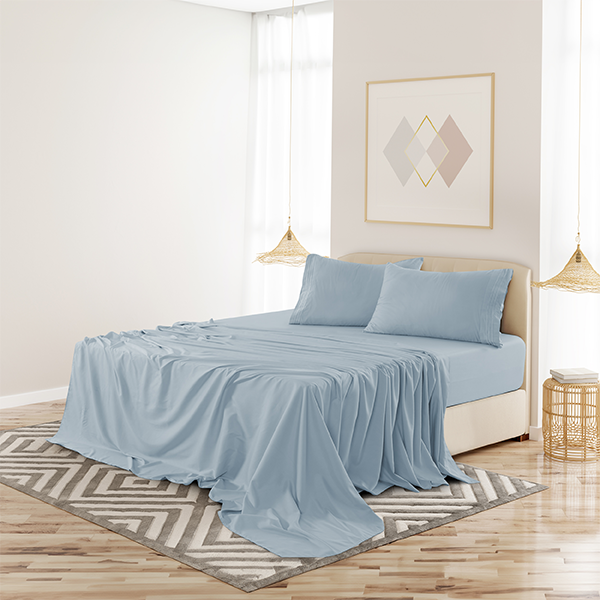 4Piece Solid Microfiber Deep Pocket Bedding Sheet Set  Full Ice Blue