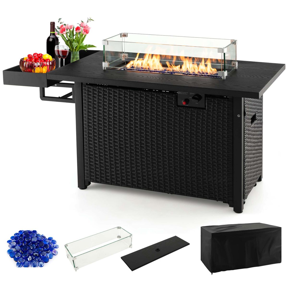 52-Inch Outdoor Gas Fire Pit Table with Cover - Fire Pit Table DK