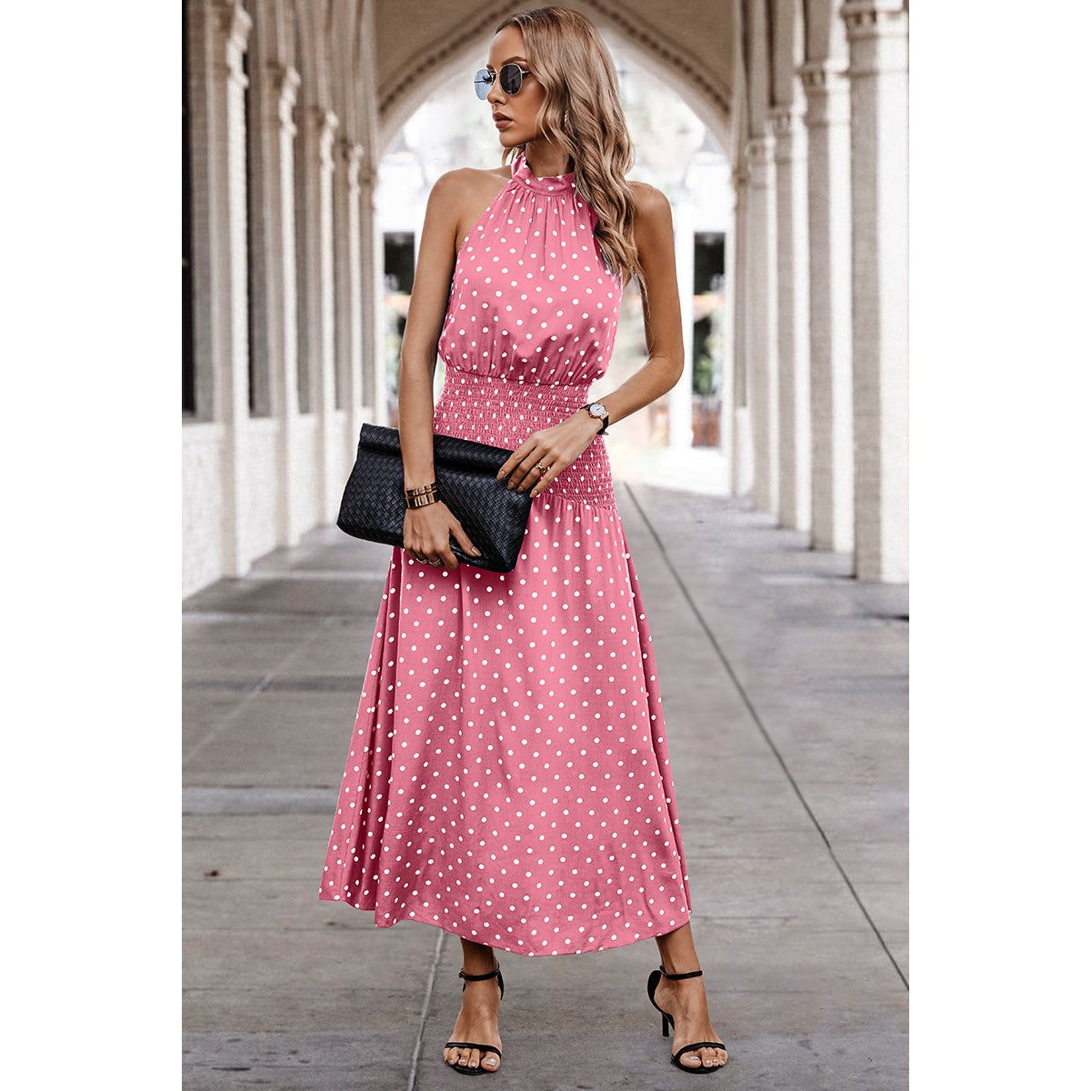 Women's Dotty Delight Maxi Dress - PINK / S