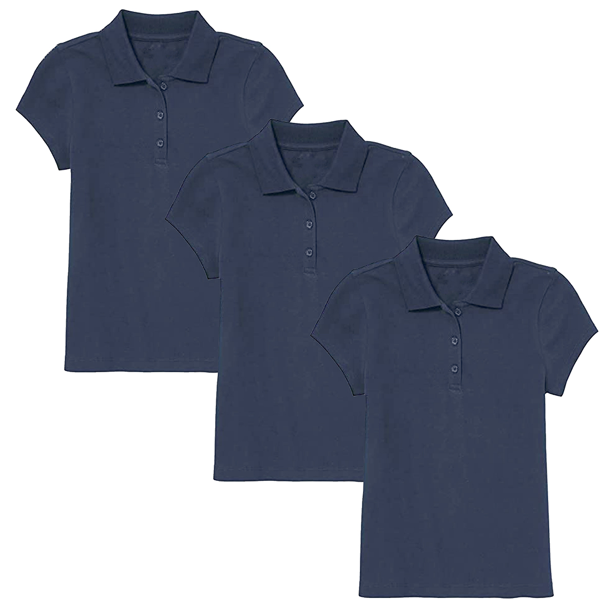 Girls' 3-Button Short Sleeve School Uniform Polo Shirt (3-Pack) - J/GP-8022-NV-NV-NV / 8