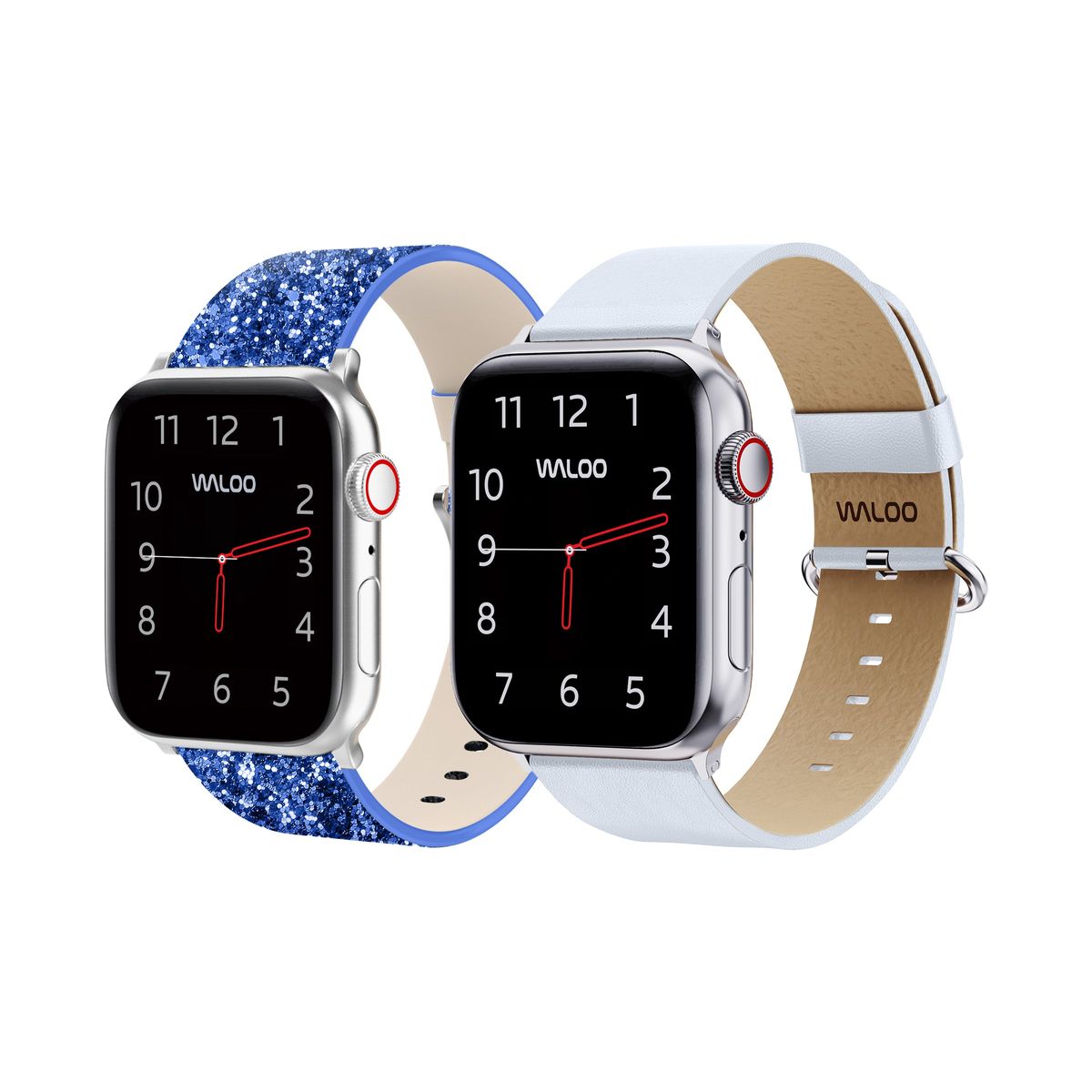 Photos - Watch Strap Waloo Products Waloo® Bling & Leather Grain Bands for Apple Watch  - 38/40/41mm / Blue Bling + White Grain 376128662(2-Pack)