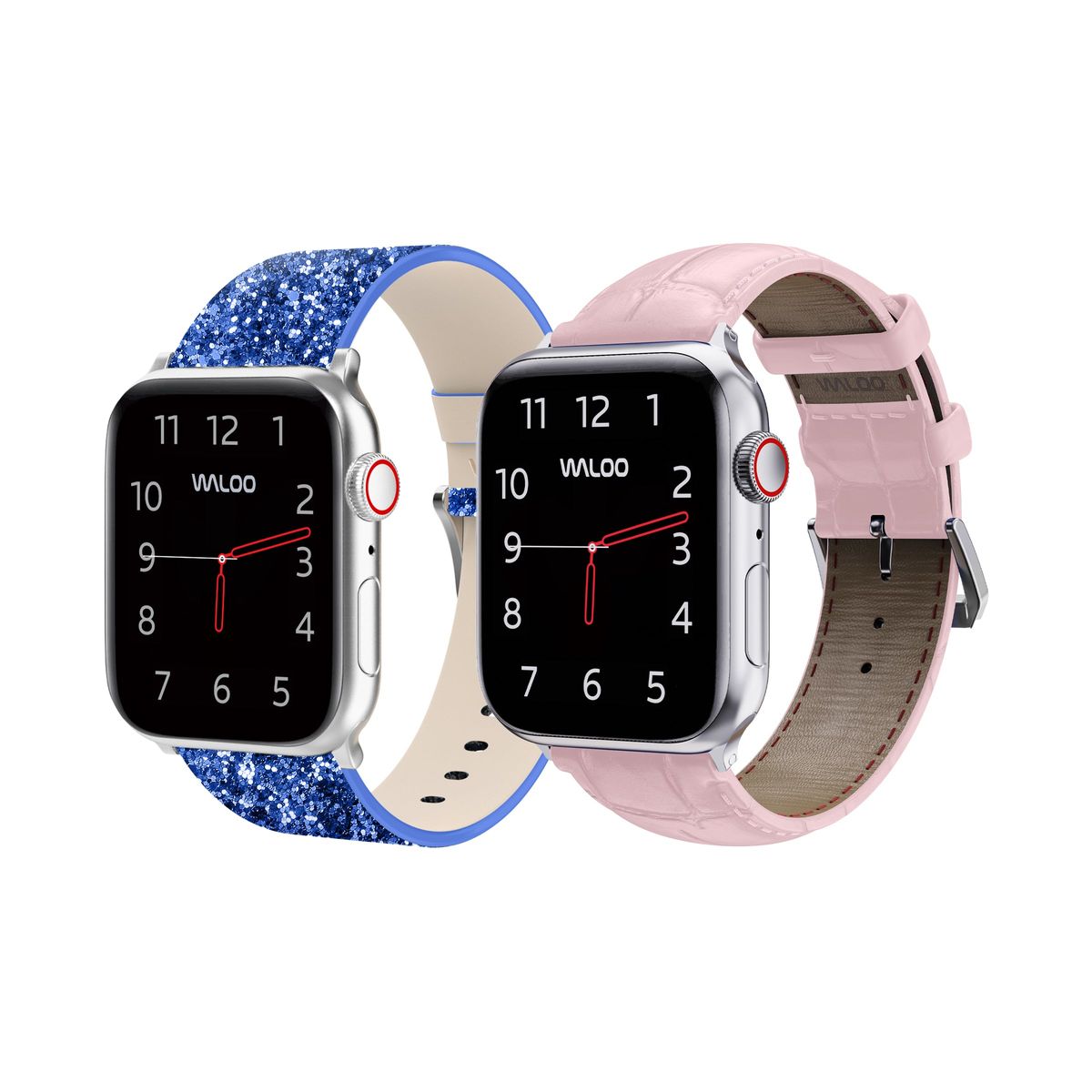 Waloo Bling Crocodile Leather Bands for Apple Watch 2Pack 42444549mm Blue Bling Pink Crocodile